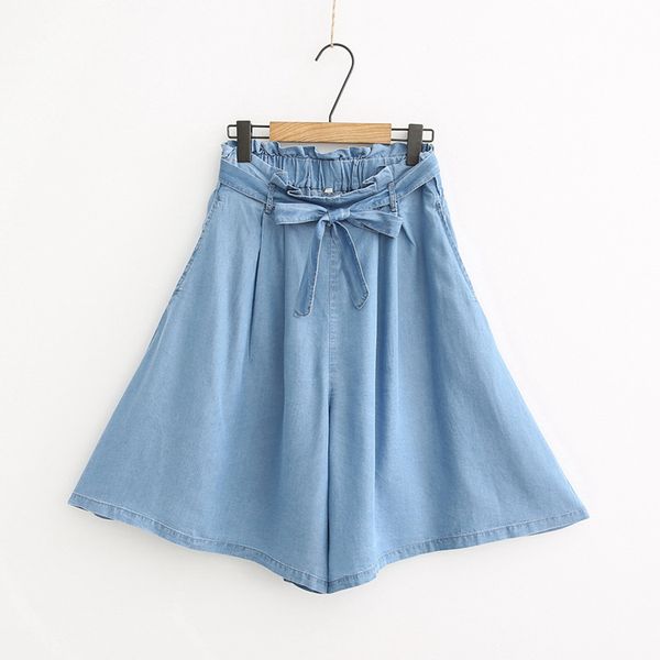 

wynne gadis summer casual solid color high waist jeans denim calf-length pants bow lace up loose cowboy pants for women clothing, Blue