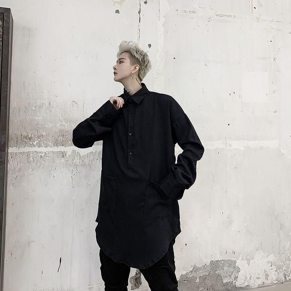 

men casual pullover long sleeve shirt male japan streetwear shirt, White;black