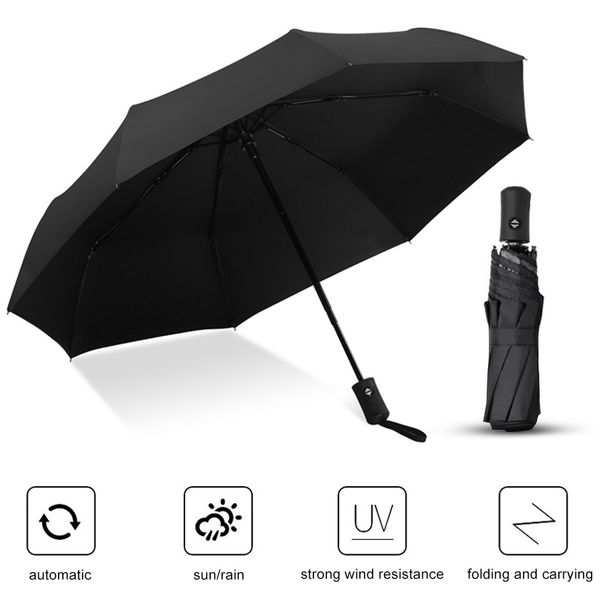 

automatic umbrella large double layer 8 bones black coating rain umbrellas sunshade uv shading sunshine garden rainy day
