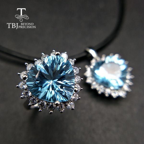 

tbj, big heart shape 12.5mm 17.5ct heart shape sky blue z jewelry set in 925 silver good making ring pendant for women gift, Black
