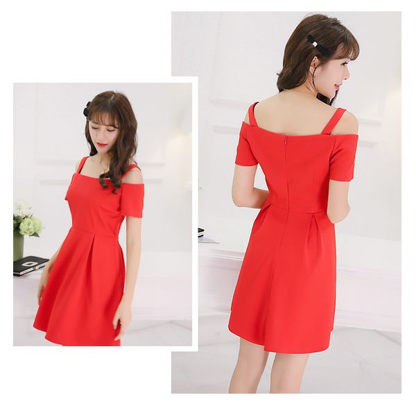 

watermelon red pure color dress bigger sizes condole belt of cultivate one's morality dress, Black;gray