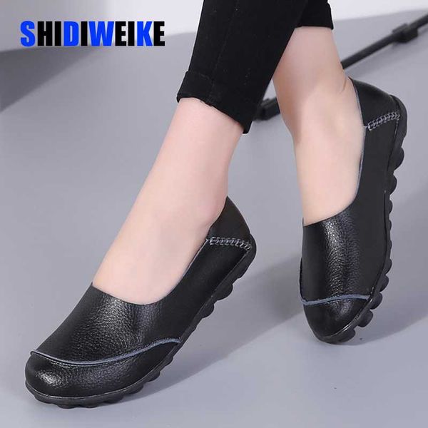 

big size 35-44 new women flats round toe shallow genuine leather shoes woman casual loafers slip on oxfords female shoes, Black
