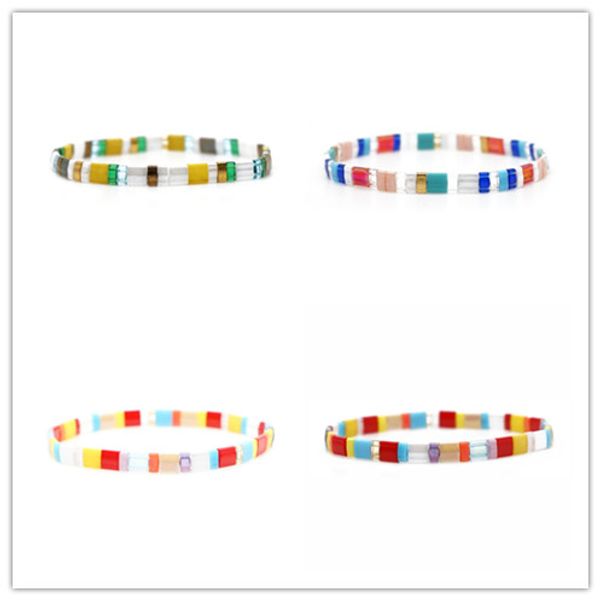 

fashion 1pcs bohemian bracelet beads handmade friendship braided stackable enamel rainbow tile bracelet bangles, Black