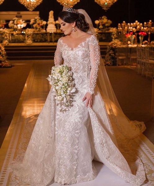 Discount Luxury V Neck A Line Long Sleeves 2019 Wedding Dresses