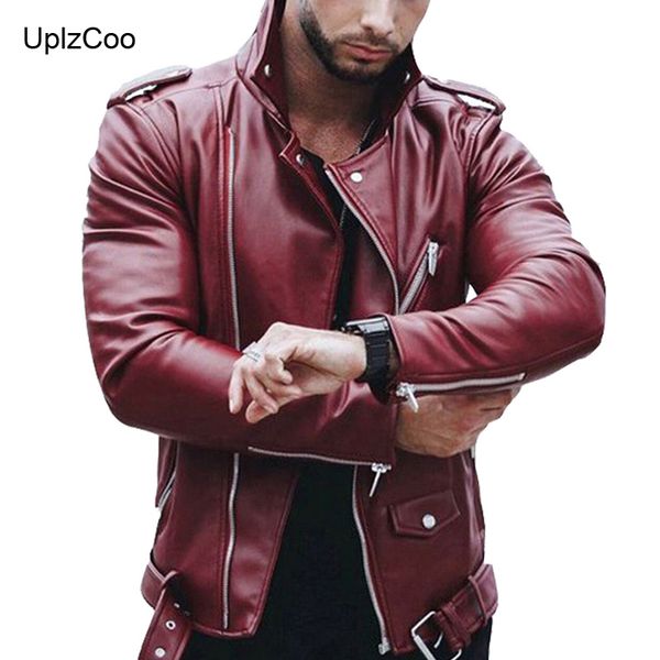 

uplzcoo 2019 men jacket zipper motorcycle jacket spring and autumn pu leather slim fashion male brand clothing 5xl fm038, Black