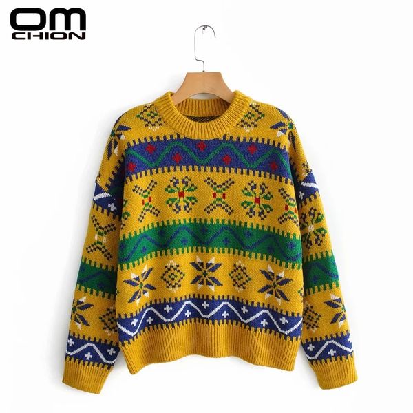 

women's sweaters omchion pull femme autumn winter korean colorful geometric thick vintage sweater women casual loose knitwear pullover, White;black