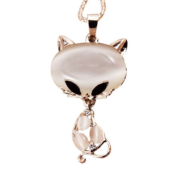 

women cubic zirconia flower long adjustable chain pendant sweater necklace (a017 cat, Silver