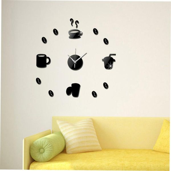 

funny coffee cup wall sticker diy needle quartz wall clocks for home living room minimalist clock fashion 3d mirror clock