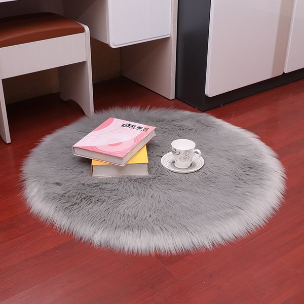 

80cm plain fluffy area rugs round pad carpet hairy fur bedroom carpet mat cover