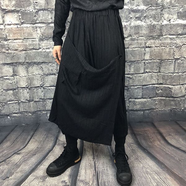 

new men's personality fake two harem pants tide brand men's irregular flying squirrel pants trousers costumes, Black