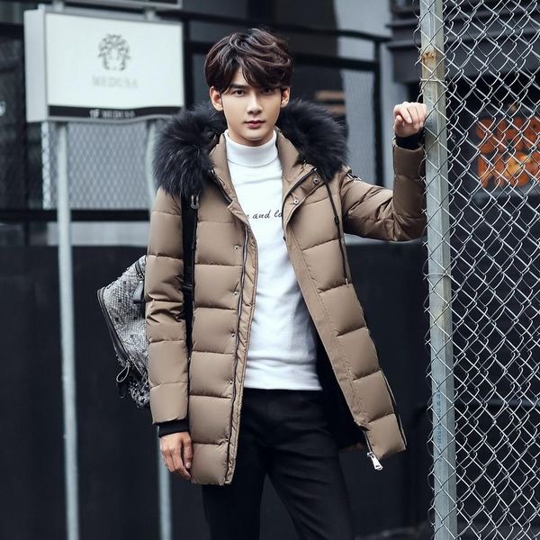 

new fashion youth mens hooded down jacket white filled down jacket man slim elegant men winter casual down coat, Black