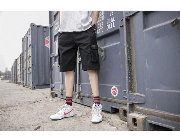 

summer cargo hiphop mens shorts fitness training shorts sports knee length pants basketball gym loose trousers, White;black