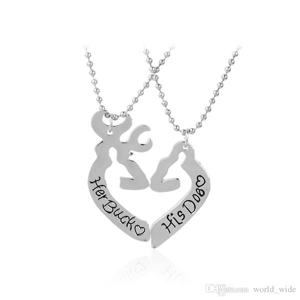 

ее бак его doe deer hunting ожерелье love heart минималистского hollow половина сердце животной форма день святой валентин пара подарок люби, Silver