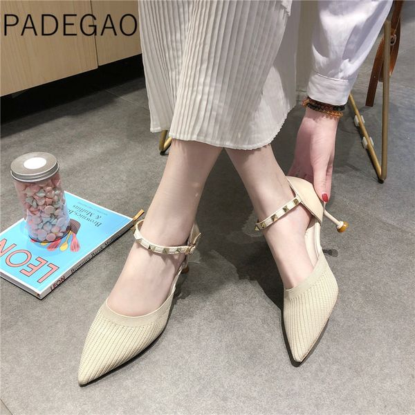 

womens sandals pointed toe korean high heels rivet luxury designers yellow ladies casual shoes, Black