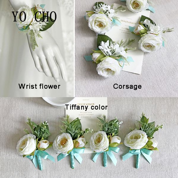 

yo cho 2018 new fashion delicate bride groom wedding corsage and boutonnieres rose wrist flowers bridesmaid sisters hand flowers