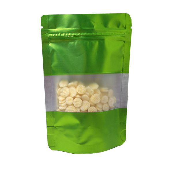

100pcs/lot matte green aluminum foil zipper bags self seal ziplock mylar package bag clear window for candy cookies snack coffee