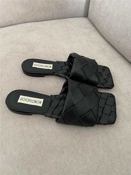 

2020 women knitting knitted slippers genuine leather shoes sandals, Black