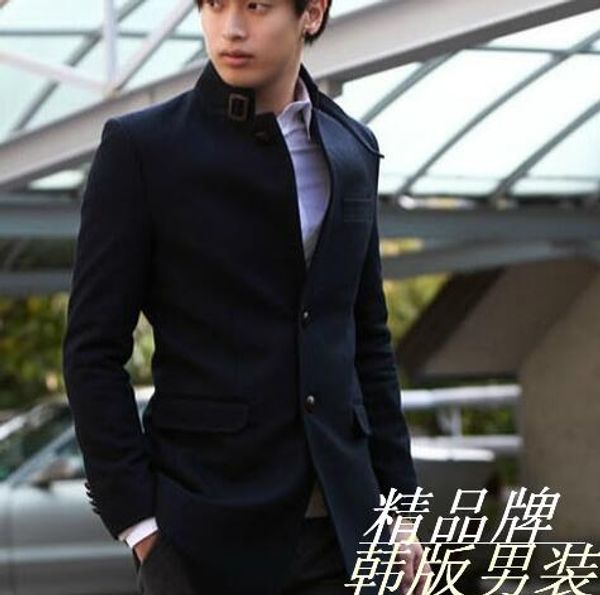 

black stand collar casual woolen coat men suits overcoat mens cashmere coat casaco masculino inverno erkek england clothing