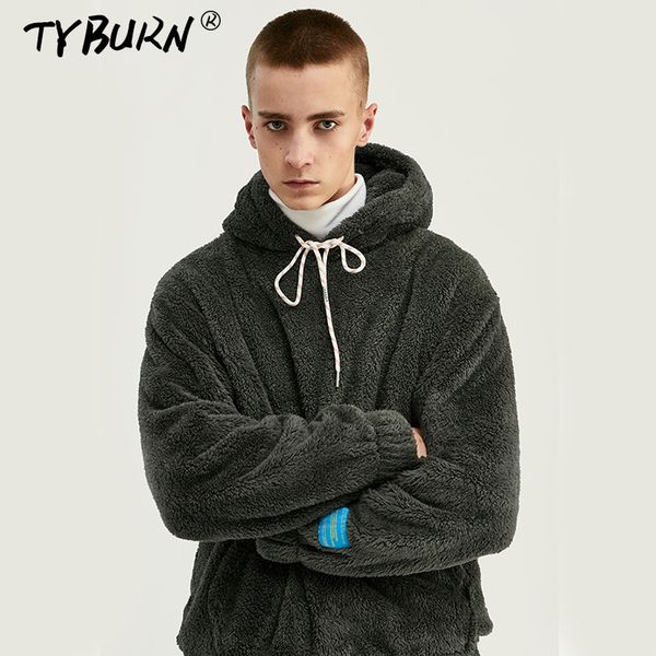 

тайберне 2019 зима женщины сыпучие пальто твердый флис удобный pullove с длинными рукавами мужской одежды карман с капюшоном пальто, Black