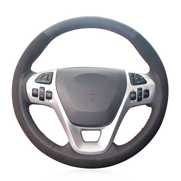 

hand-stitched black suede genuine leather car steering wheel cover for explorer 2011-2019 taurus 2013-2019 edge 2011-2014