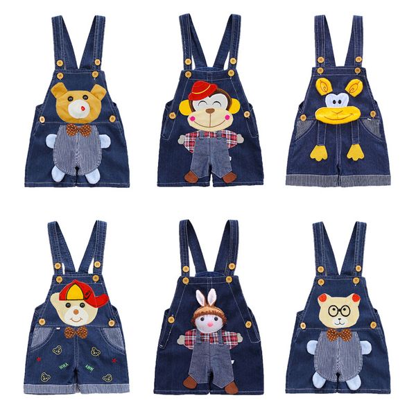 

1-3year baby clothing boys girls jeans overalls shorts toddler kids denim rompers cute cartoon bear pants summer bib clothes, Blue