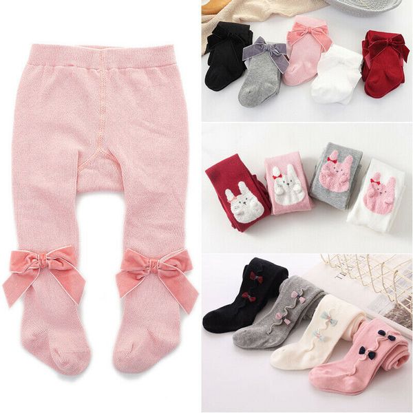 

baby kids girls tights bow solid color knee high socks cotton party tights high waisted warm soft stockings