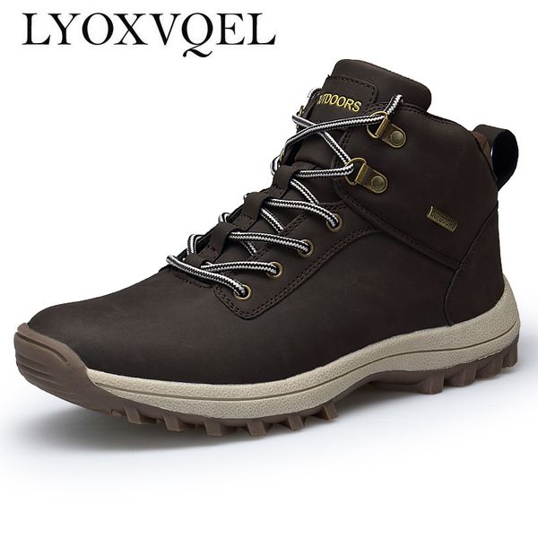 

men boots autumn winter mens leather fashion sneakers lace up outdoor mountain men shoes waterproof ankle boots m432, Black