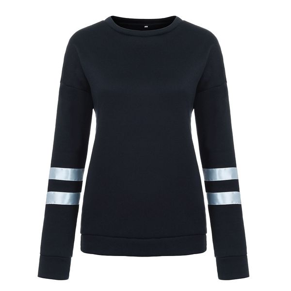 

plus size women solid color striped print round neck pullover long sleeve striped loose outdoor running exercise sweatshirt top, White;black