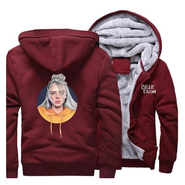 

fashion billie eilish hoodies funny men autumn fleece hip hop streetwear be outwear coat thicken zipper plus size, Black