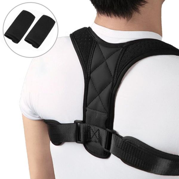 

posture corrector with shoulder pads men women adjustable back trainer shoulder straps back brace support, Black;blue