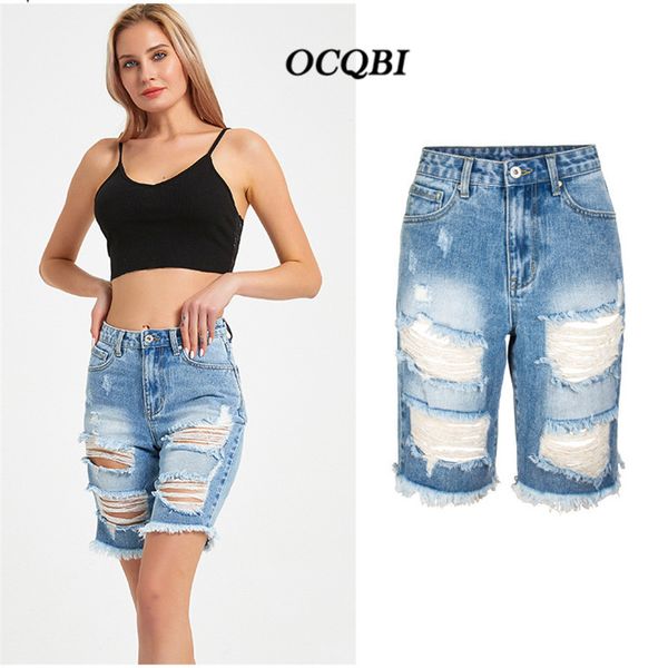 

plus size 2020 high waisted jeans distressed ripped jeans for women woman, Blue