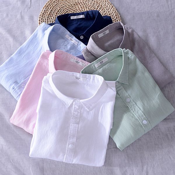 

pure linen 2020new men's simple wild casual linen short sleeve shirt, White;black