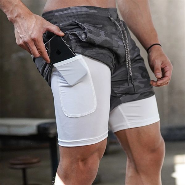 

mens 2 in 1 camouflage shorts gyms fitness workout quick-dry short pants male summer crossfit casual zip pocket beach shorts, White;black