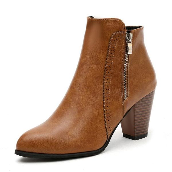 

2019 winter fashion retro women boots vintage block heel ankle boots side zipper high heels women shoes big sizes 35-43, Black