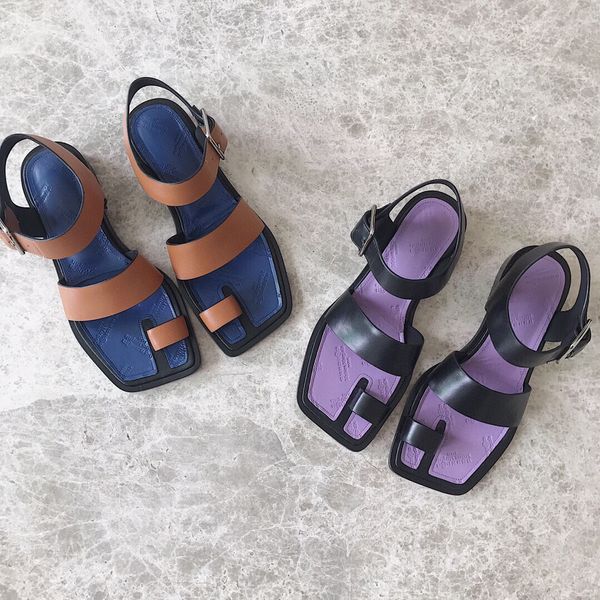 

in the summer of 2020, the new leather fashion low-heel sandals are matched with versatile slippers and retro casual shoes, Black