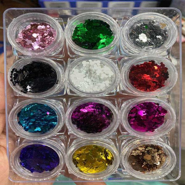 

12 jars ultra-thin holographic acrylic nail art glitter sequins decals set for fake nails tips decoration beauty manicure tools, Silver;gold