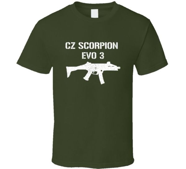 

cz scorpion evo 3 submachine gun distressed t shirt very popular style t-shirt men slim fit cotton high-quality movie, White;black