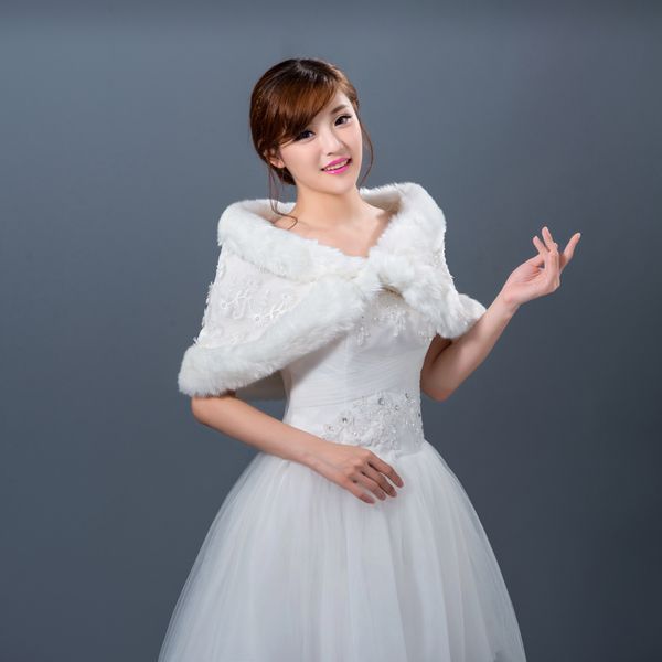 

мода горячей продажи зимней белая свадебное платье невеста обертывание куртка и палантины lady платок с аппликациями, White