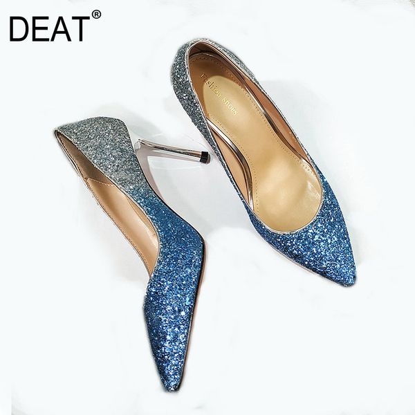 

deat] 2020 new spring summer sharp toe shallow bling hit colors pu leather single thin high heels shoes women fashion 10sj342, Black