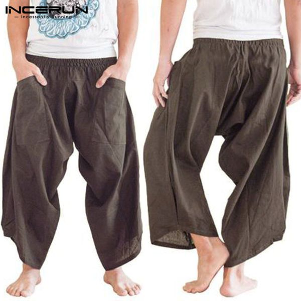 

2019 harem pants baggy hiphop harajuku men trousers wide legs front pockets drop crotch joggers dance pantalon hombre femininas, Black