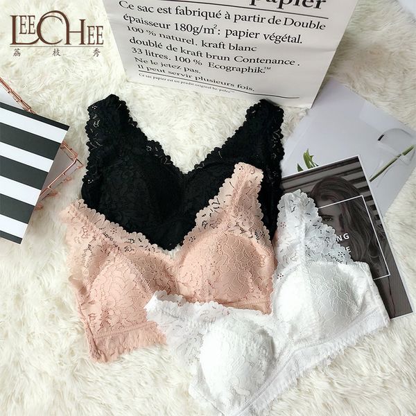 

leechee xbl5607 lace universal brassiere fold back bra sports brassiere of ladies' bra without a steel ring undergarment, Red;black