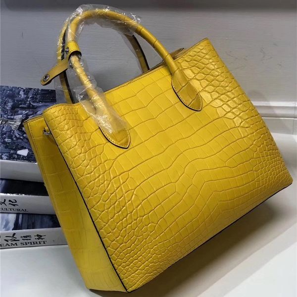

authentic real crocodile belly skin lady large yellow purse genuine alligator leather female handbag women's single shoulder bag