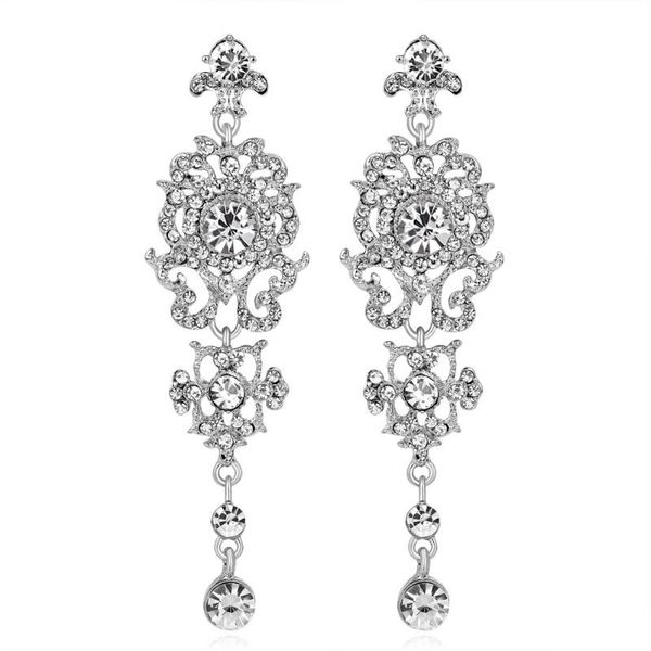 

women fabala alloy bride wear ladies eardrop wedding pendant exquisite rhinestone party, Silver