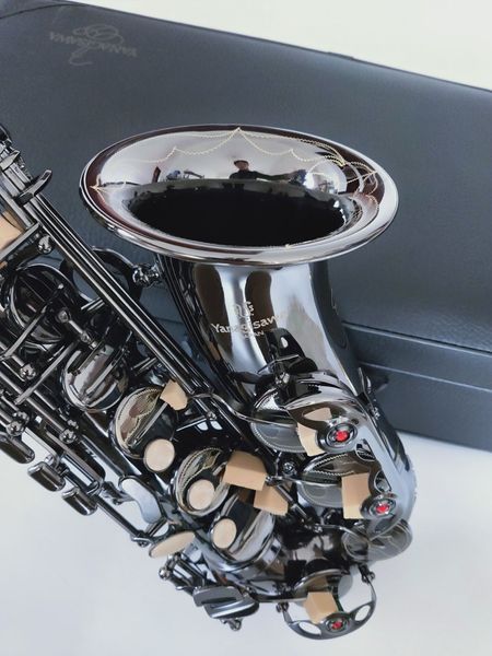 Neue echte Bildqualität A-901 Es-Alt-Saxophon Schwarz-Nickel-Gold-Musikinstrumente Super professionell gespielt