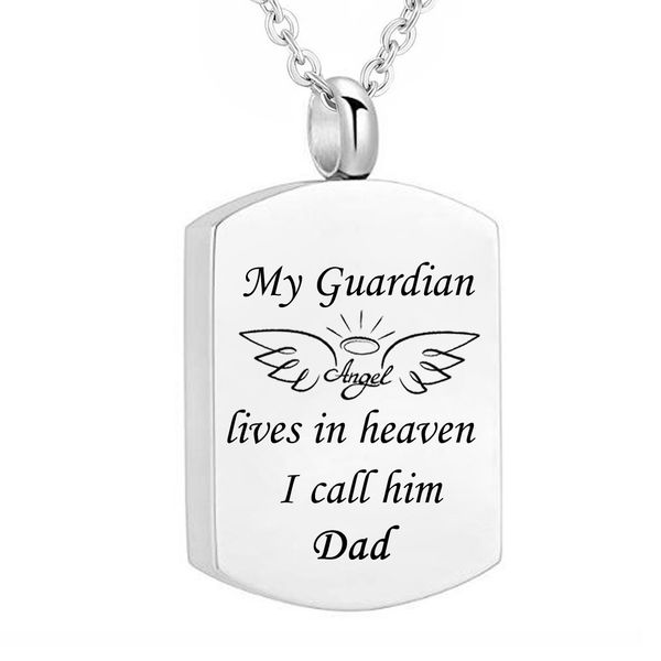 

cremation memorial wing jewelry my guardian angel cremation urn ashes memorial stainless steel square pendant necklace, Silver
