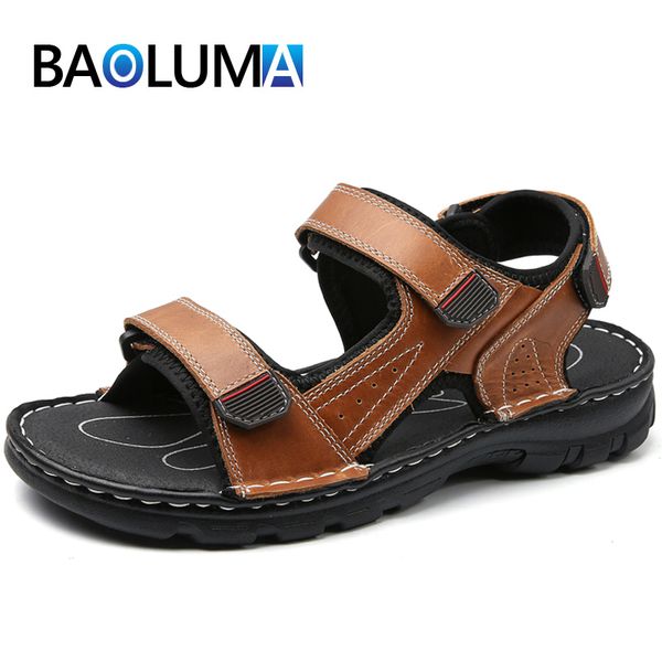 

new men's casual sandals breathable mens sandals summer outdoor mens leather beach men shoes, Black