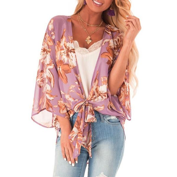 

ishowtienda 2019 fashion womens ladies floral knot cardigan long blouse loose outwear #f, Blue;gray