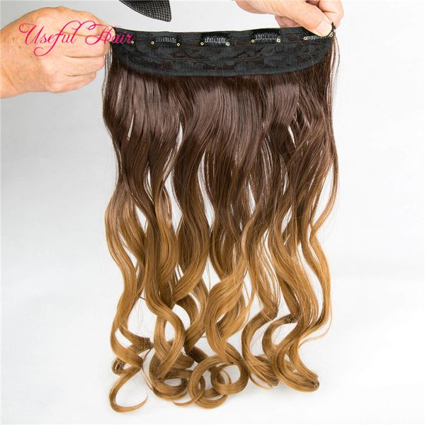 Ombre-Clip-in-Haarverlängerungen, braun, blond, Highlights, synthetisches glattes Haar, 250 Gramm, synthetische Flecht-Haarspangen, Marley Twist, 5 Stück Clips