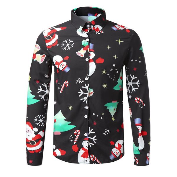 

men's shirts christmas shirt mens polyester men casual snowflakes santa candy printed christmas shirt blouse #30, White;black