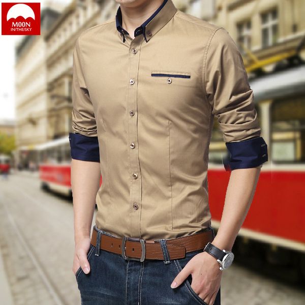 

moon men shirts anti-wrinkle shirt white blue solid long sleeve british style cotton men's shirt cs-0012 plus -5xl, White;black